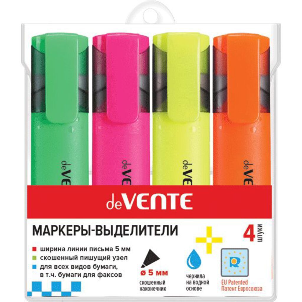 Набор текстовыделителей "deVENTE" 4 цв., 1-5мм, плоский