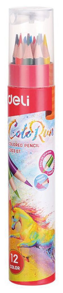 Карандаши цвет. 12цв Deli  ColoRun  трехгранные, тубус + точилка