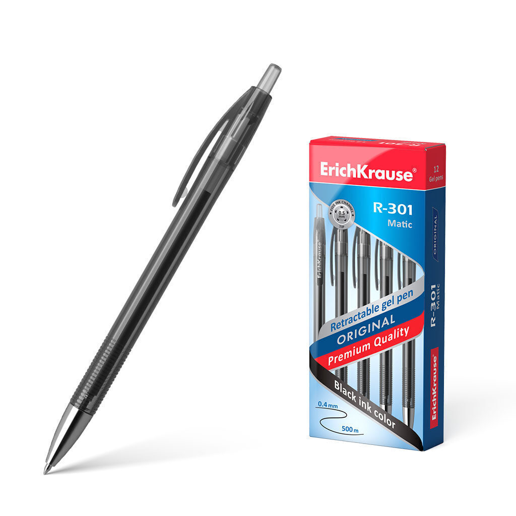 Ручка гелевая EK R-301 ORIGINAL Gel Matic черная, автомат. 0,5мм, пласт.корп.