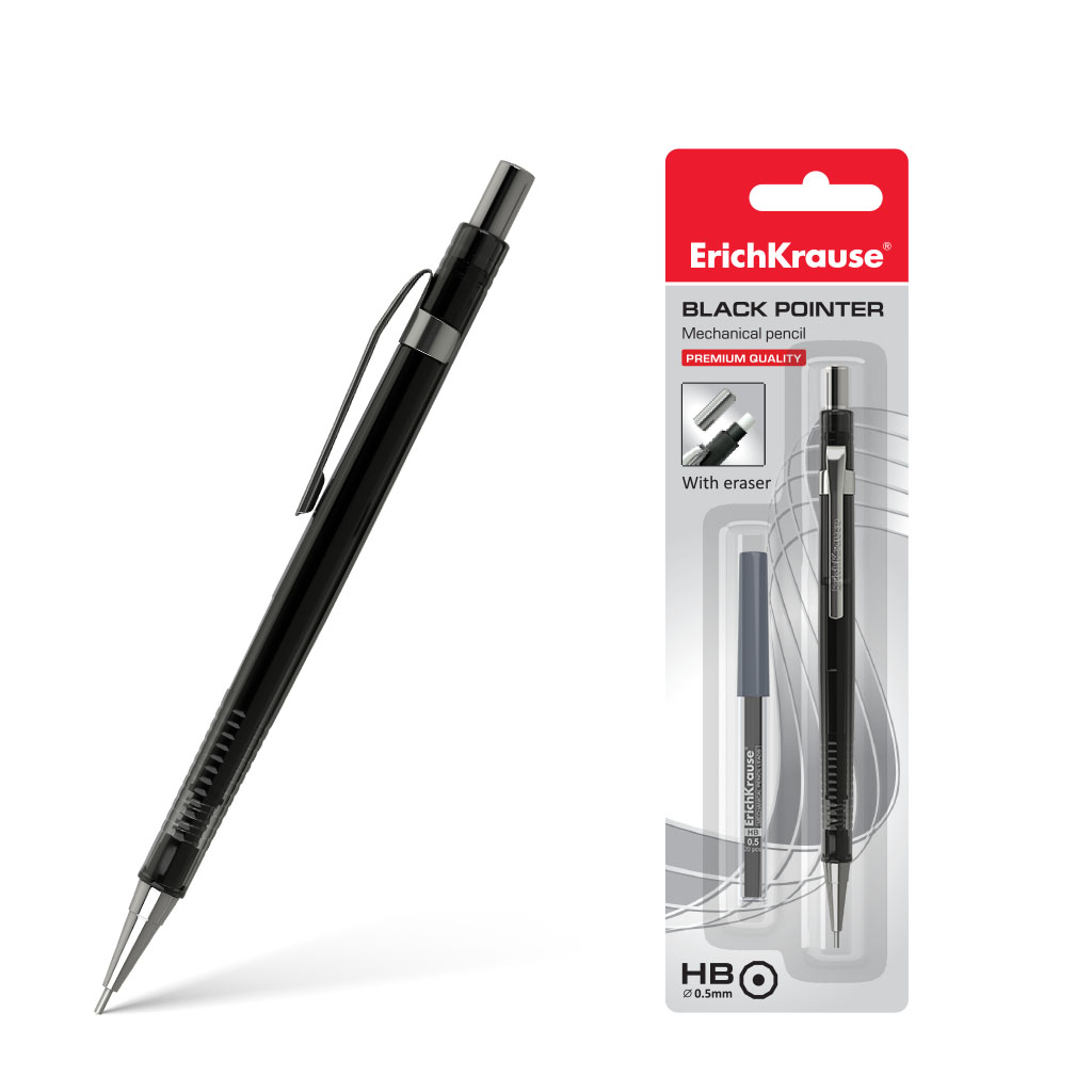 Набор из 1 механического карандаша ErichKrause Black Pointer и 20 грифелей 0.5 мм, НВ (в блистере)