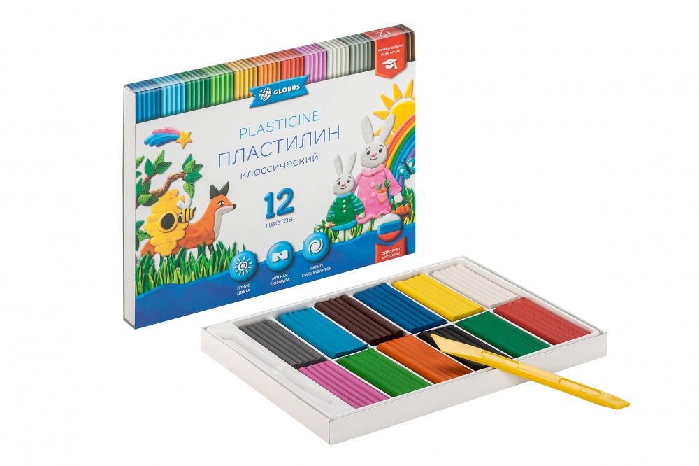 Пластилин 12цв 240гр. КЛАССИЧЕСКИЙ к/к, стек
