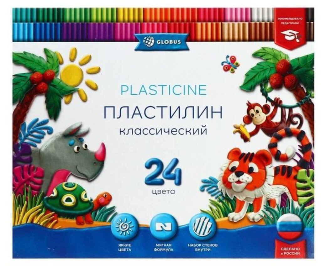 Пластилин 24цв 480гр. КЛАССИЧЕСКИЙ к/к, стек