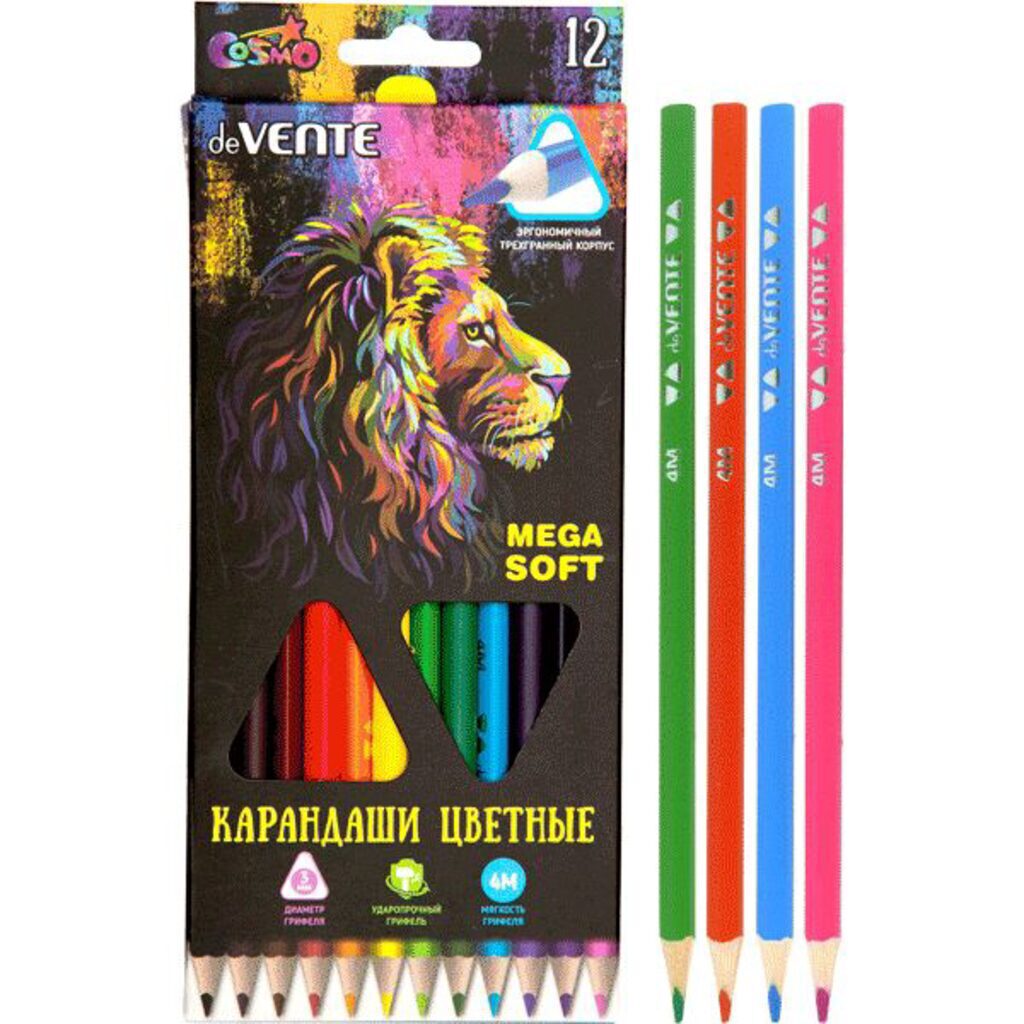 Карандаши цвет. 12цв deVENTE Trio Mega Soft  4М трёхгранные