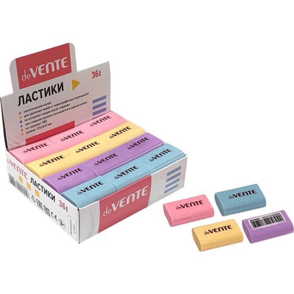 Ластик deVENTE "Pastel" 37*24*11мм, синт. каучук, ассорти*