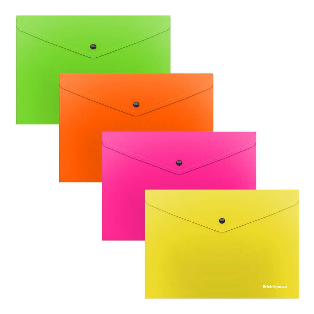 Конверт на кнопке А5+ полупрозрачн. Glossy Neon  ассорти