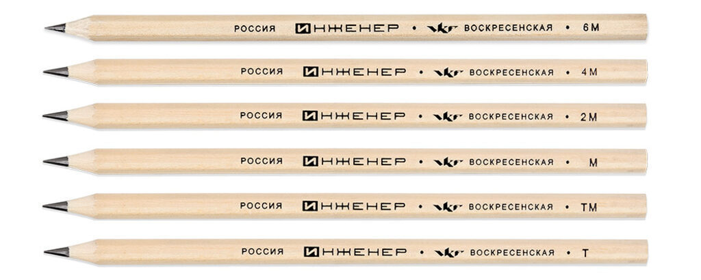 Набор карандашей  6 шт ВКФ "ИНЖЕНЕР" 6М, 4М, 2М, М, ТМ, Т