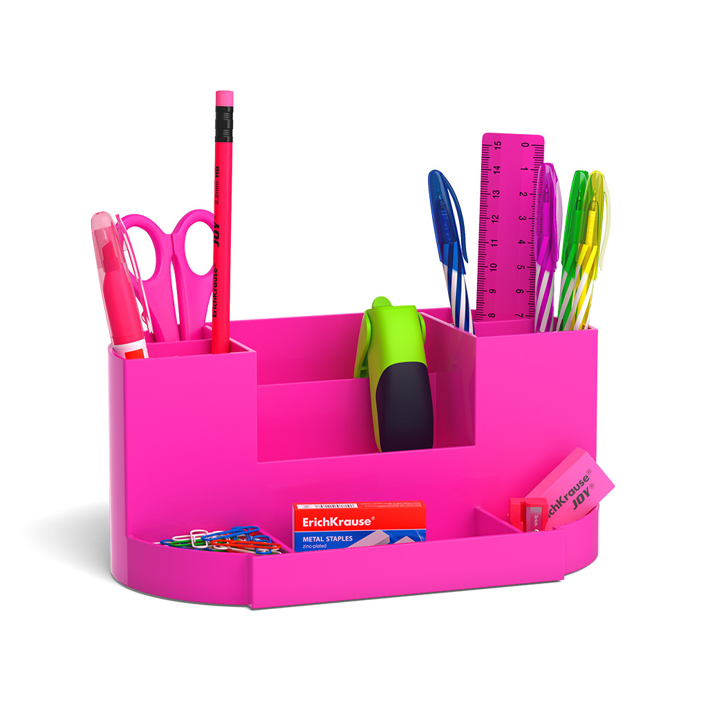 Набор настольный пластиковый ErichKrause® Victoria, Neon Solid, розовый