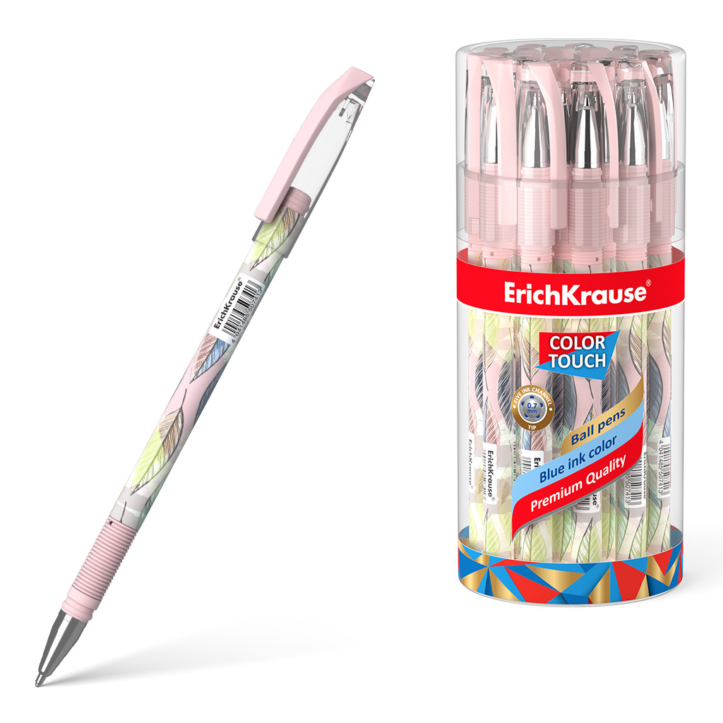 Ручка шариковая ErichKrause ColorTouch Stick Flora 0.7, цвет чернил синий (в тубусе по 24 шт.)