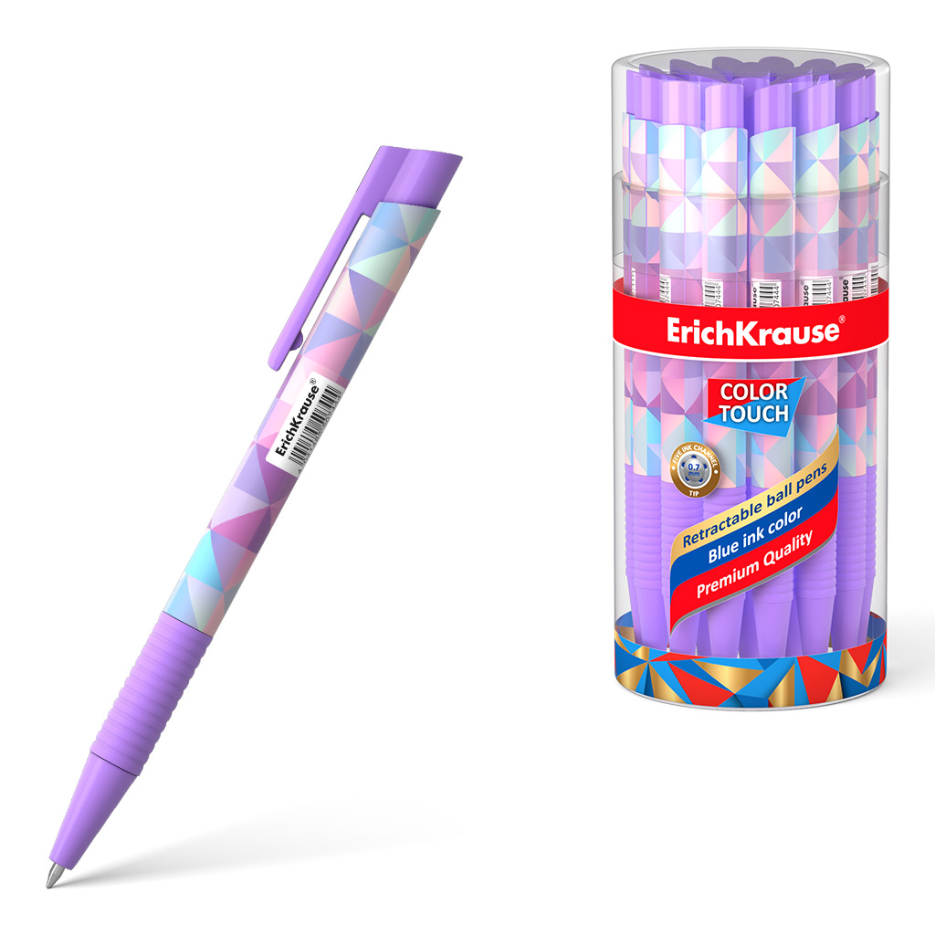 Ручка шариковая автоматическая ErichKrause ColorTouch Matic&Grip Magic Rhombs 0.7, цвет чернил синий (в тубусе по 24 шт.)