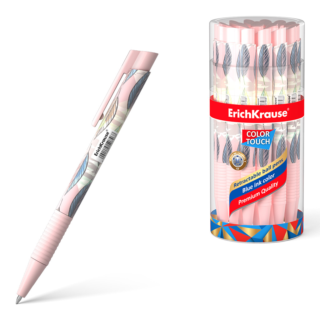 Ручка шариковая автоматическая ErichKrause ColorTouch Matic&Grip Flora 0.7, цвет чернил синий (в тубусе по 24 шт.)