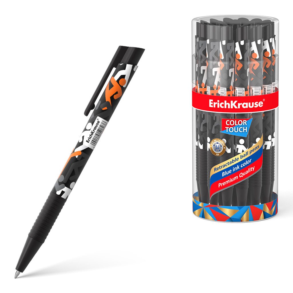Ручка шариковая автоматическая ErichKrause ColorTouch Matic&Grip Walkers 0.7, цвет чернил синий (в тубусе по 24 шт.)