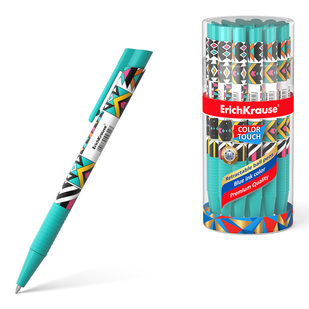 Ручка шариковая автоматическая ErichKrause ColorTouch Matic&Grip Ornament 0.7, цвет чернил синий (в тубусе по 24 шт.)