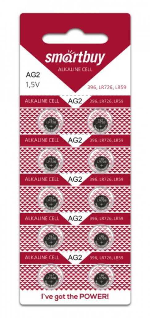 Батарейка-таблетка G-2-10B Smartbuy Alkaline, блистер, цена за 1 шт