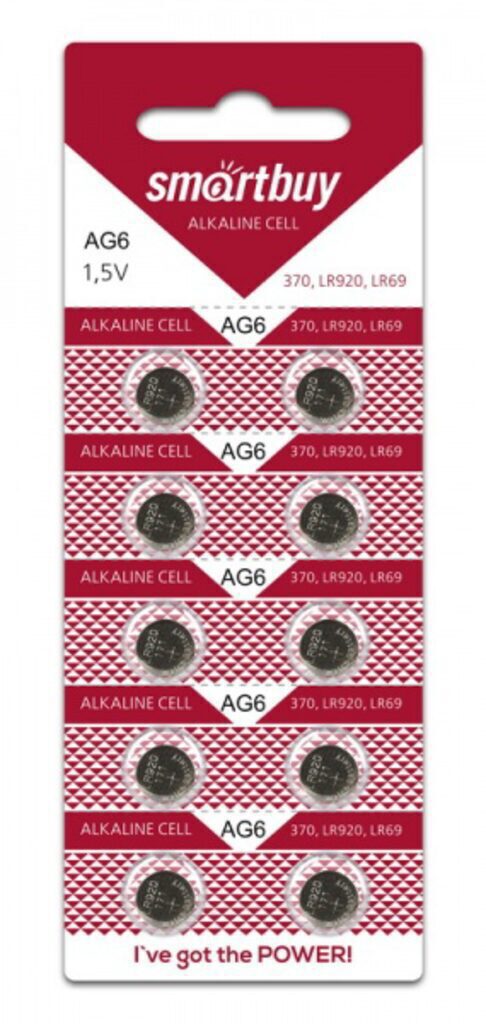 Батарейка-таблетка G6-10B Smartbuy Alkaline, блистер, цена за 1 шт