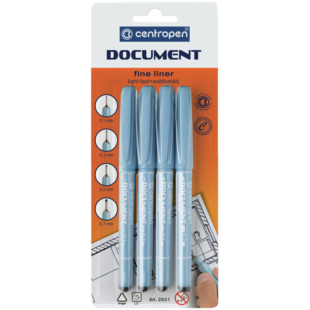 Набор капиллярных ручек Centropen "Document 2631" черные, 4шт., 0,1/0,3/0,5/0,7мм