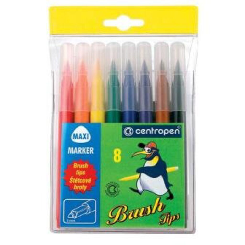 Фломастеры кистевидные  8цв "Centropen brush tips", смываемые, кисточка 5 мм