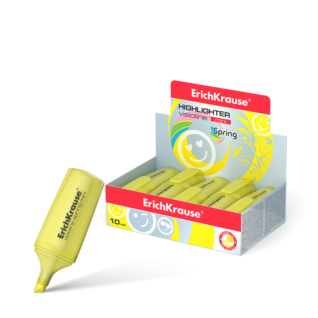 Текстмаркер ErichKrause Visioline Mini Spring, цвет чернил желтый (в коробке-дисплее по 10 шт.)