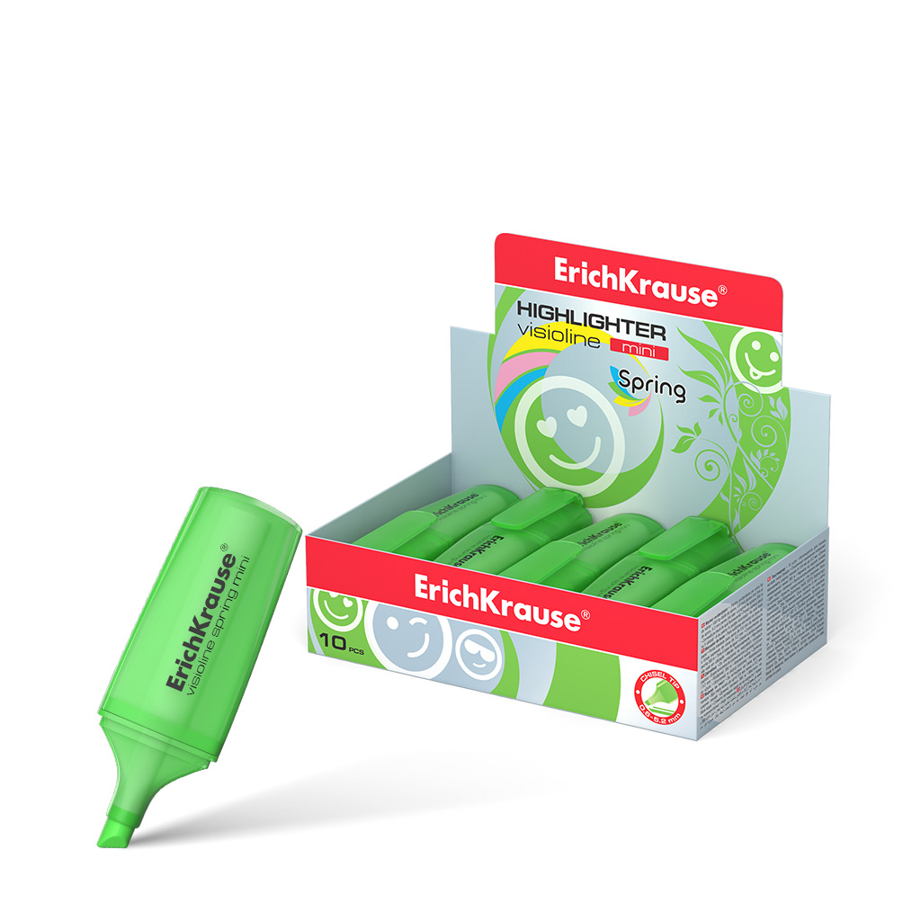 Текстмаркер ErichKrause Visioline Mini Spring, цвет чернил зеленый (в коробке-дисплее 10 шт.)