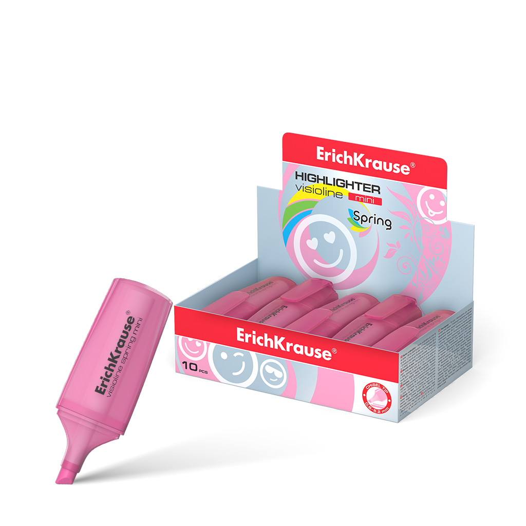 Текстмаркер ErichKrause Visioline Mini Spring, цвет чернил розовый (в коробке-дисплее по 10 шт.)