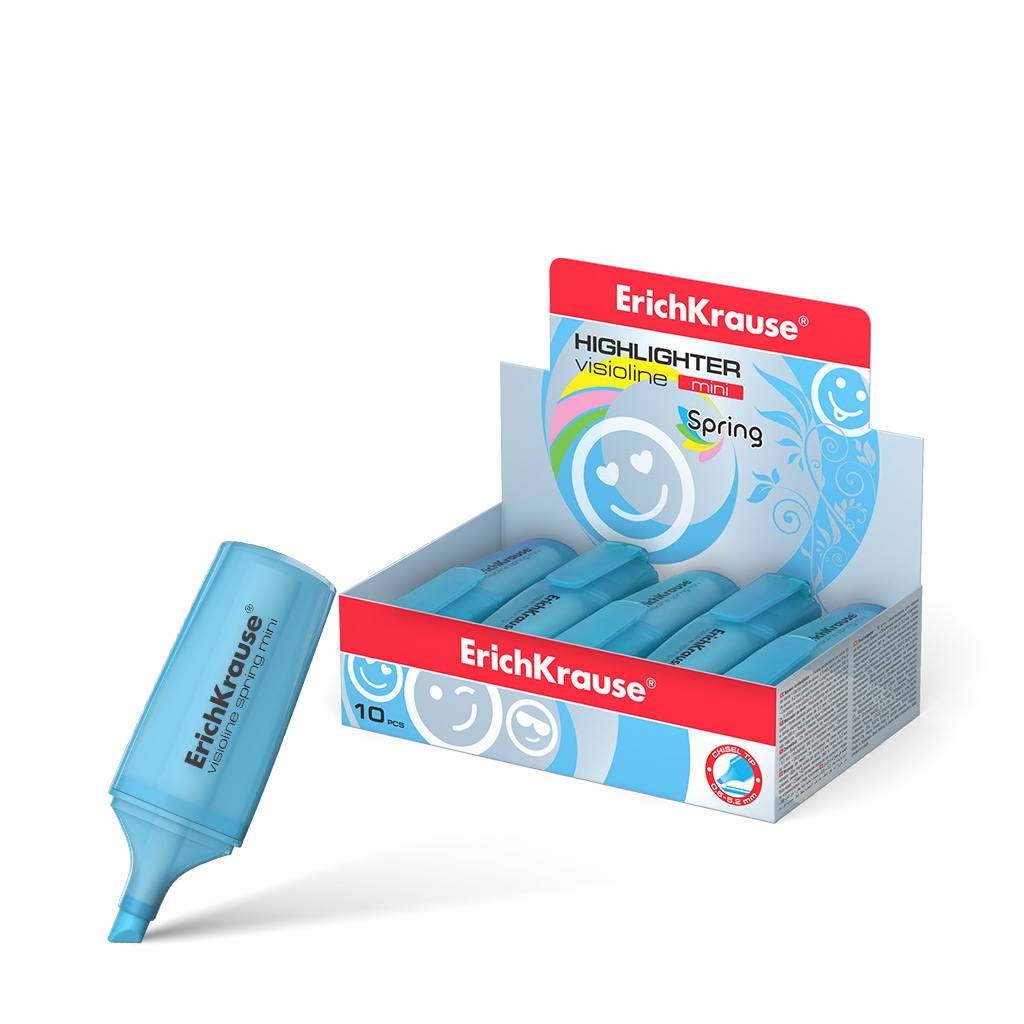Текстмаркер ErichKrause® Visioline Mini Spring, цвет чернил голубой (в коробке-дисплее по 10 шт.)