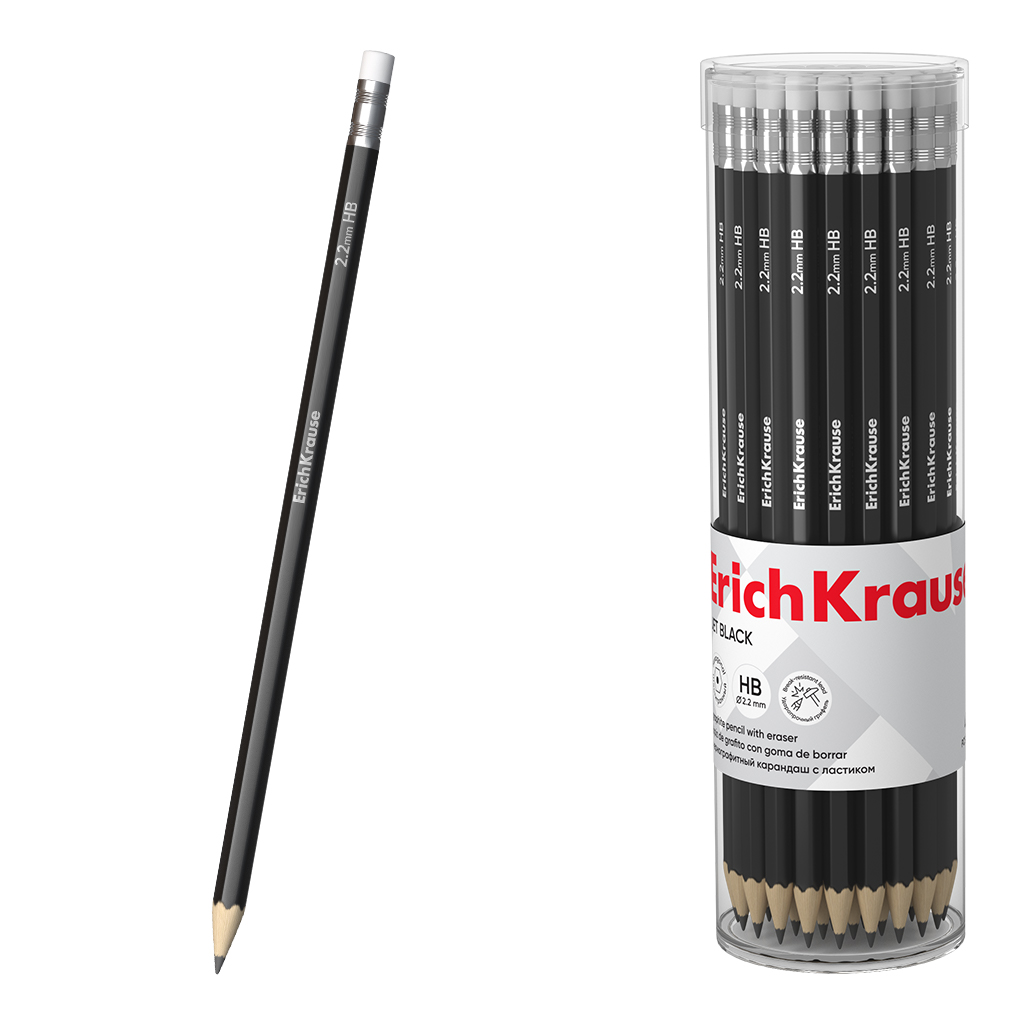 Карандаш Jet Black 101 HB с ластиком, тубус
