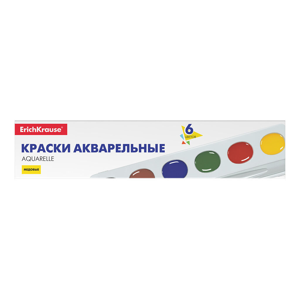Акварельные краски  6цв. Erich Krause Basic , медовые,  б/к
