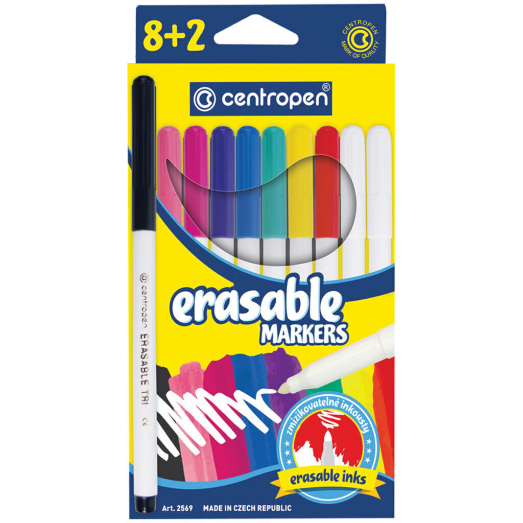 Фломастеры Magic  8цв+2 "Centropen. "Erasable", стираемые., с европодвесом