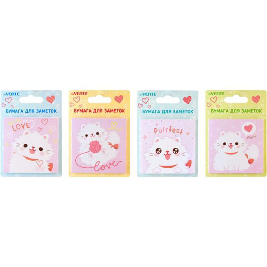 Бумага с липким краем  30л, фигурная White kitty,  ассорти