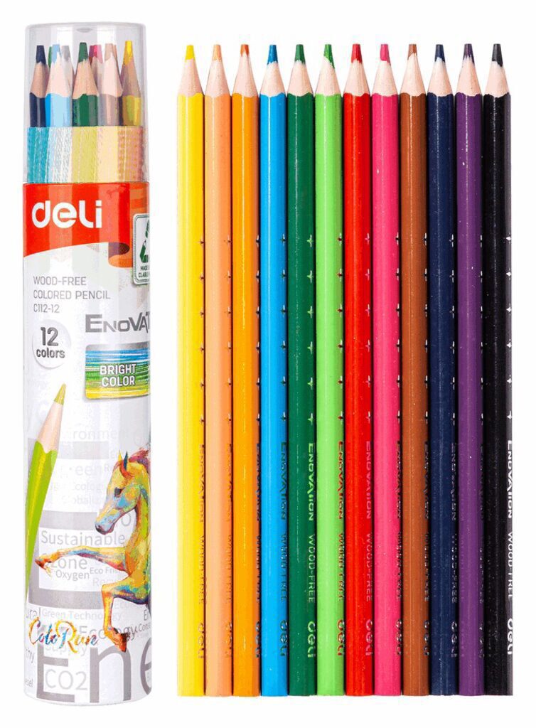 Карандаши цвет. 12цв Deli  Enovation трехгранные, пластиковые, карт.тубус