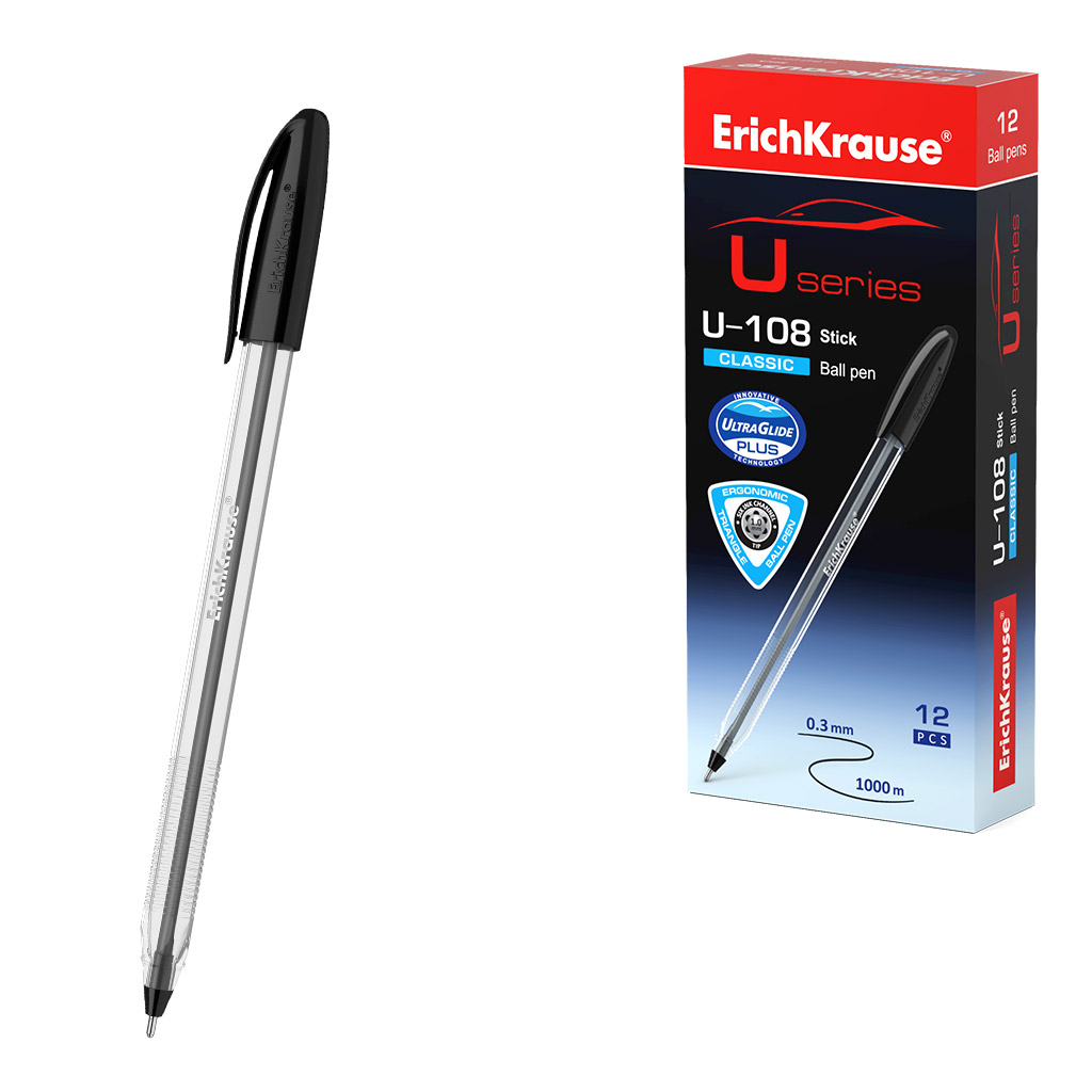 Ручка шариковая ErichKrause U-108 Stick Classic 1.0, Ultra Glide Technology, цвет чернил черный (в коробке по 12 шт.)