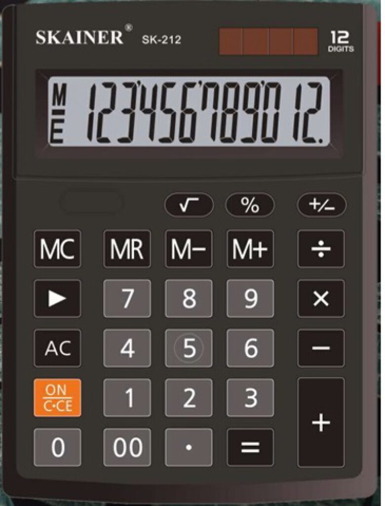 Калькулятор  12 разр. Skainer  настольный, двойное питание, черный SK-212  (CMB-1201BK)