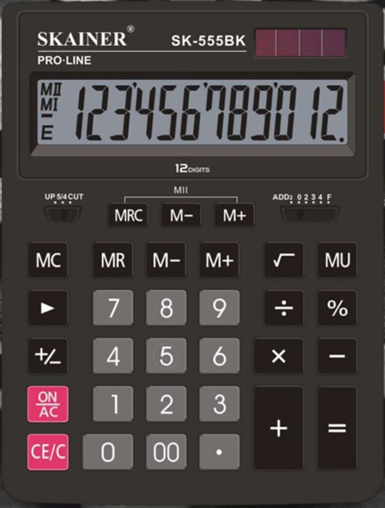 Калькулятор  12 разр. Skainer  настольный, дв. питание, черный SK-555BK  (Casio GR-12)