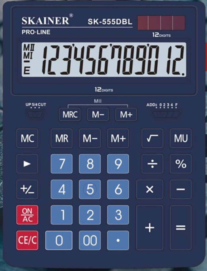 Калькулятор  12 разр. Skainer  настольный, дв. питание, синий SK-555BL  (Casio GR-12)