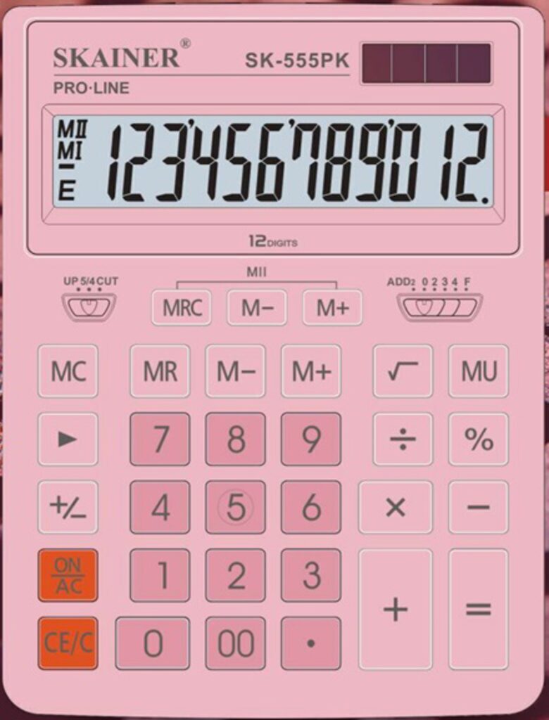 Калькулятор  12 разр. Skainer  настольный, дв., питание, розовый SK-555PK  (Casio GR-12)