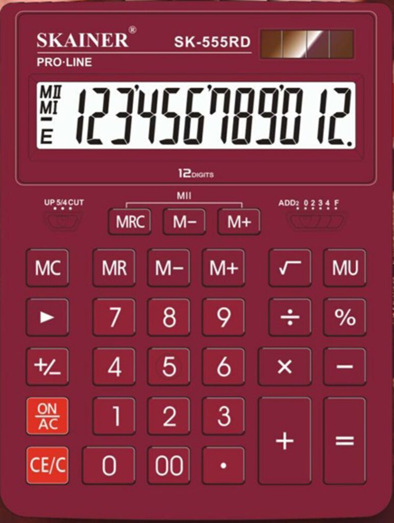 Калькулятор  12 разр. Skainer  настольный, дв. питание, красный SK-555RD  (Casio GR-12)