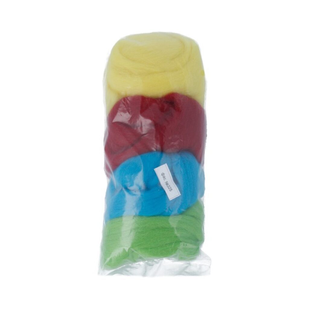 Набор шерсти для валяния мериносовая 100% "Ассорти" 4шт*10гр, жёлтый, красный, зеленый, голубой