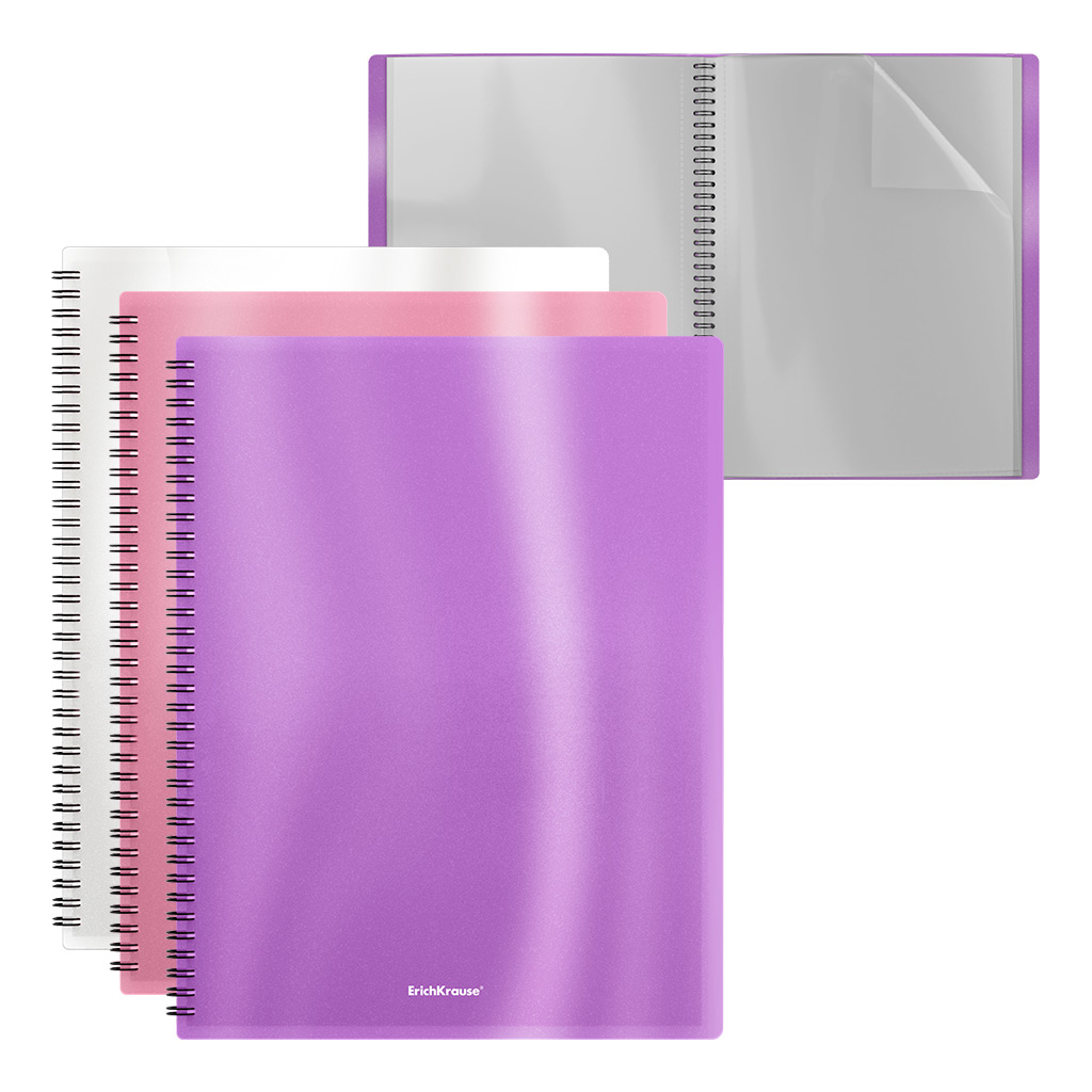 Папка файловая пластиковая на спирали ErichKrause Glossy Candy, с 20 прозрачными карманами, A4, ассорти (в пакете по 3 шт.)