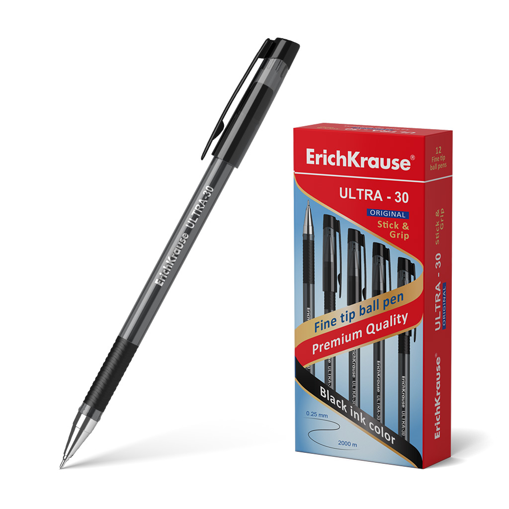 Ручка шариковая ErichKrause ULTRA-30 Stick&Grip Original 0.7, Super Glide Technology, цвет чернил черный (в коробке по 12 шт.)