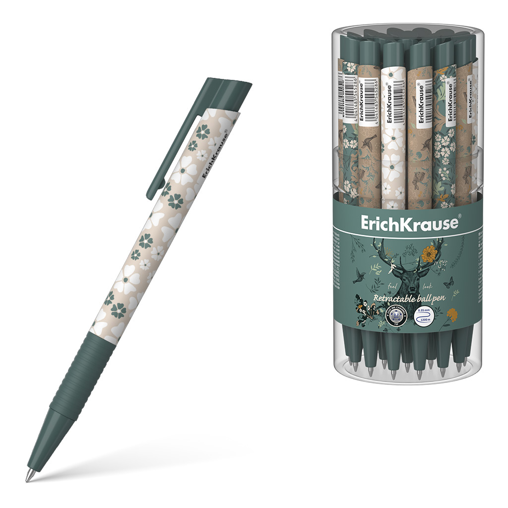 Ручка шариковая автоматическая ErichKrause Natural Life Matic&Grip 0.7, цвет чернил синий (в тубусе по 24 шт.)
