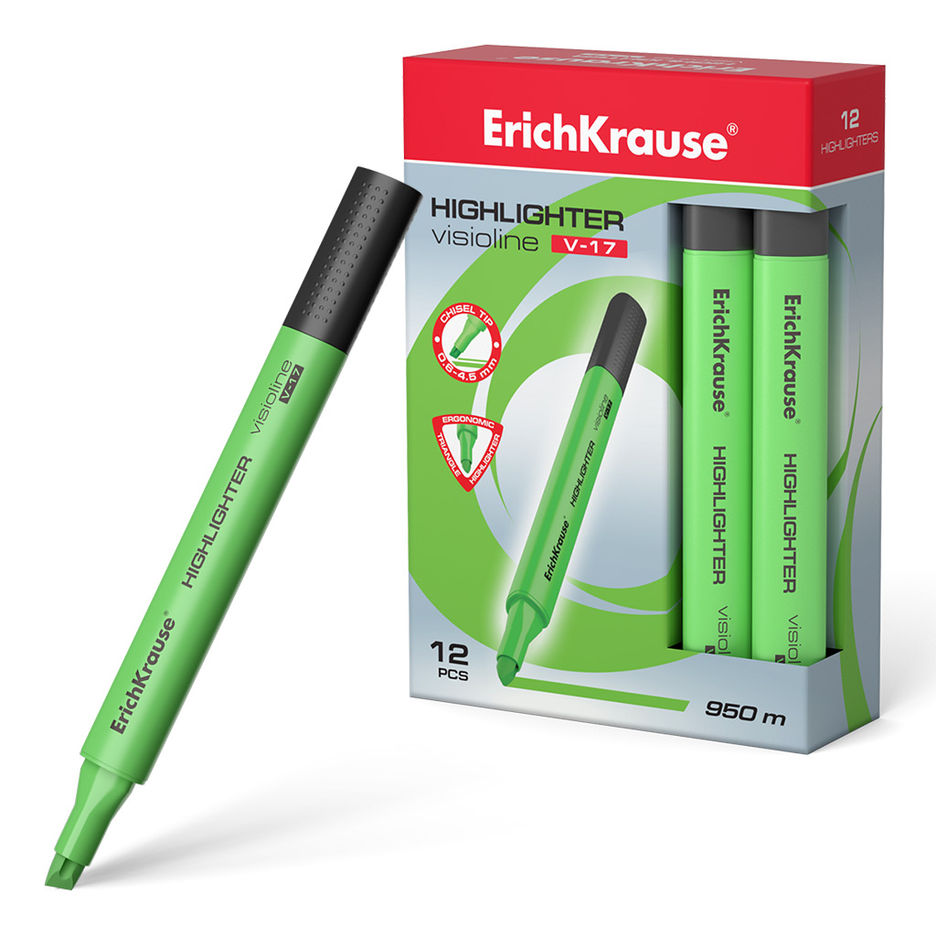 Текстмаркер ErichKrause Visioline V-17 Neon, цвет чернил зеленый (в коробке по 12 шт.)