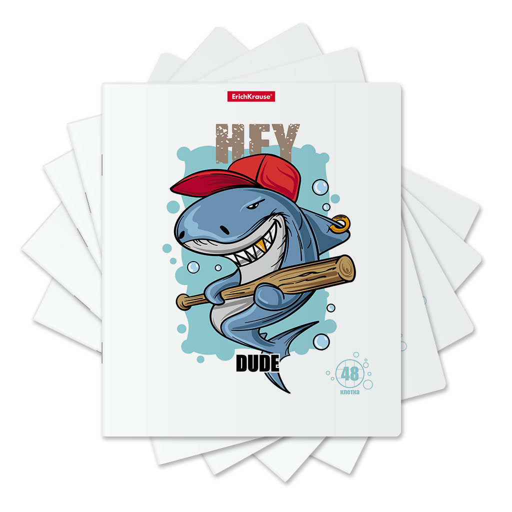 Тетрадь общая ученическая ErichKrause Crazy Shark, 48 листов, клетка, выборочный УФ-лак_MIX-PACK