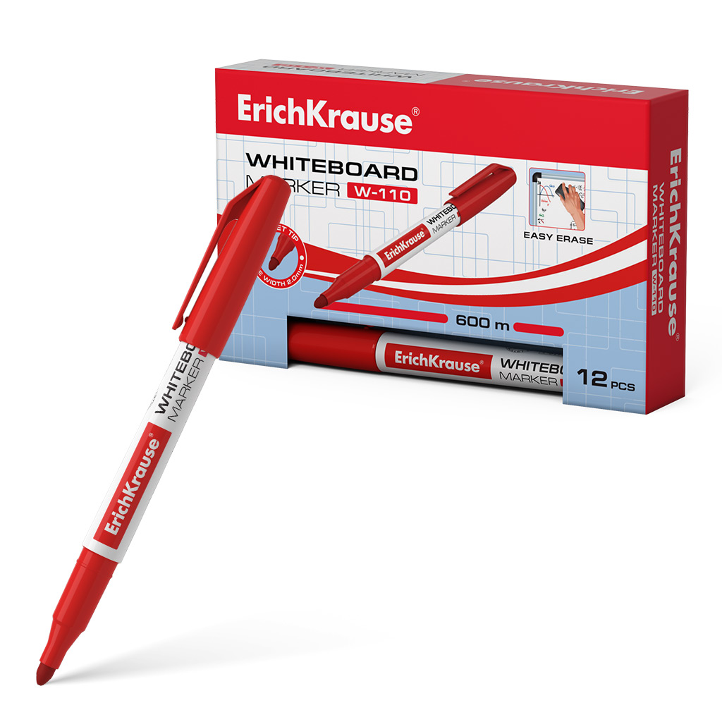 Маркер для досок ErichKrause W-110, цвет чернил красный (в коробке по 12 шт.)