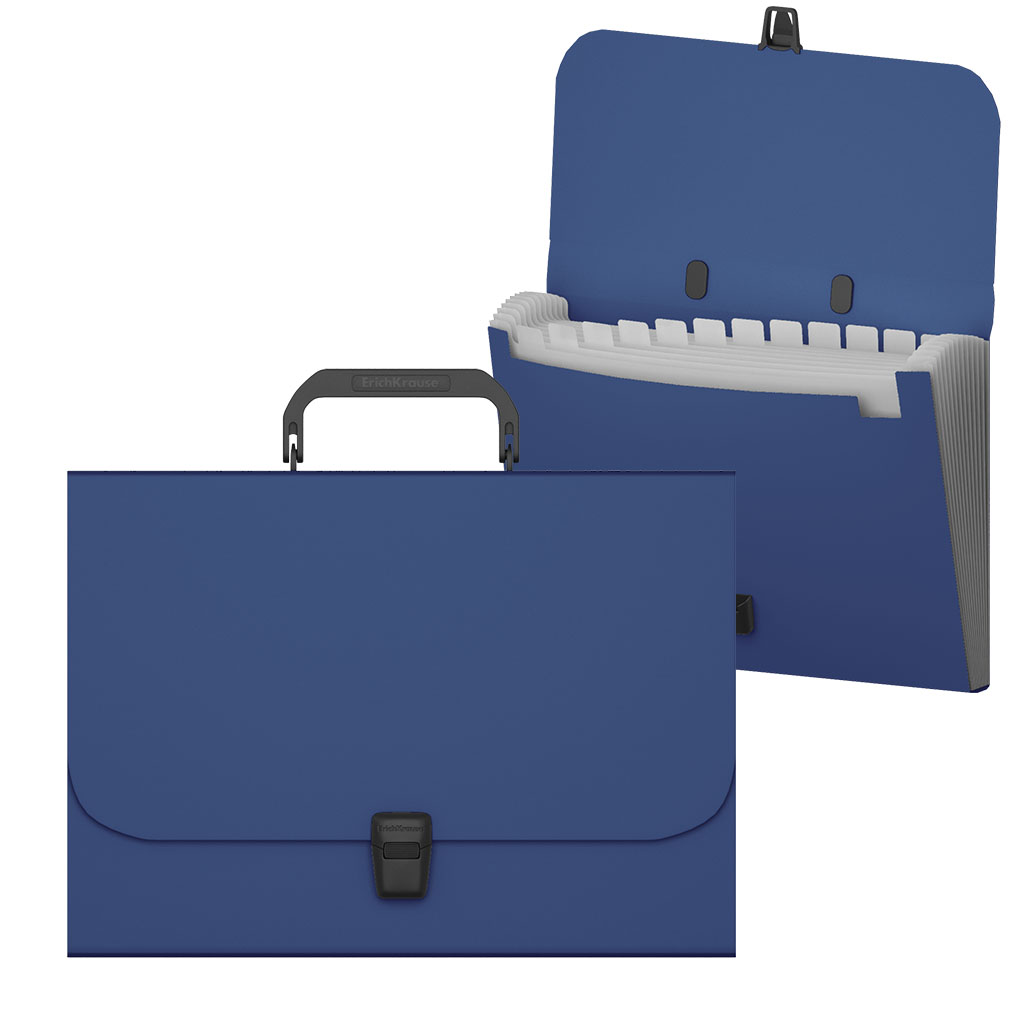 Портфель пластиковый ErichKrause Matt Classic, с 13 отделениями, A4, синий (в пакете по  1шт.)