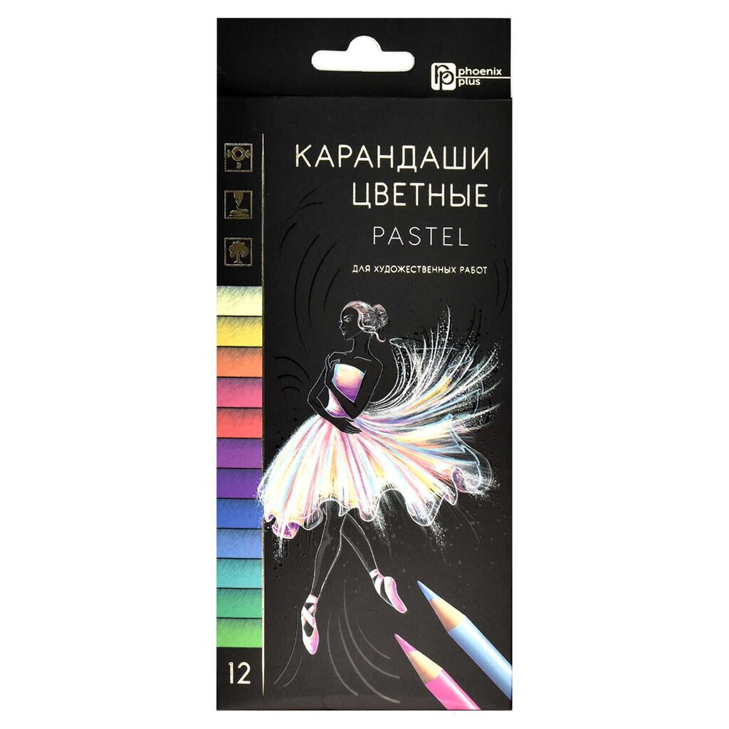Карандаши цвет. 12цв  Феникс+ "Пастель", деревянные, 3ММ