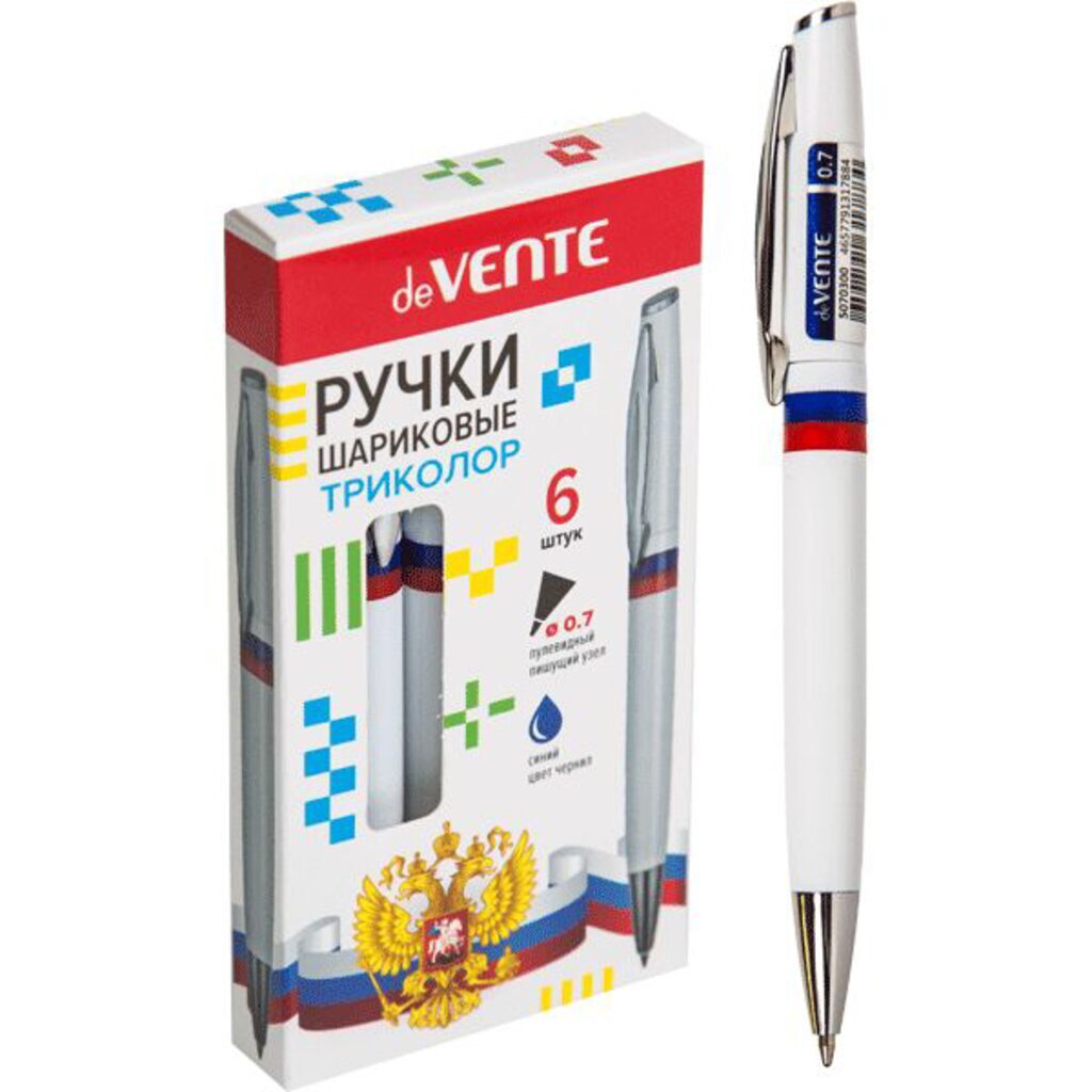 Ручка шар. deVENTE. Триколор 0,7мм, автомат., масл.чернила, синяя, ассорти
