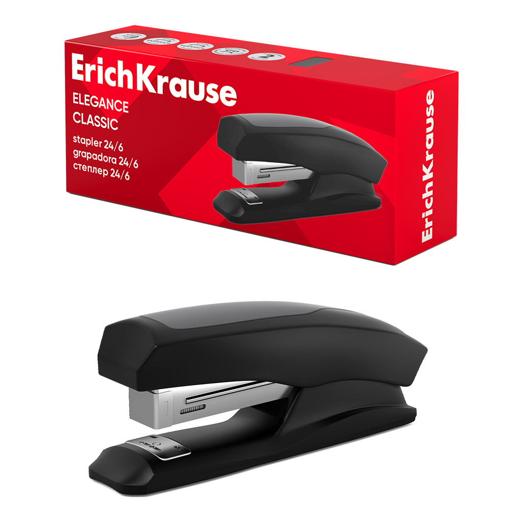 Степлер №24/6 Half-strip ErichKrause Elegance Classic до 30 листов, черный (в коробке по 1 шт.)