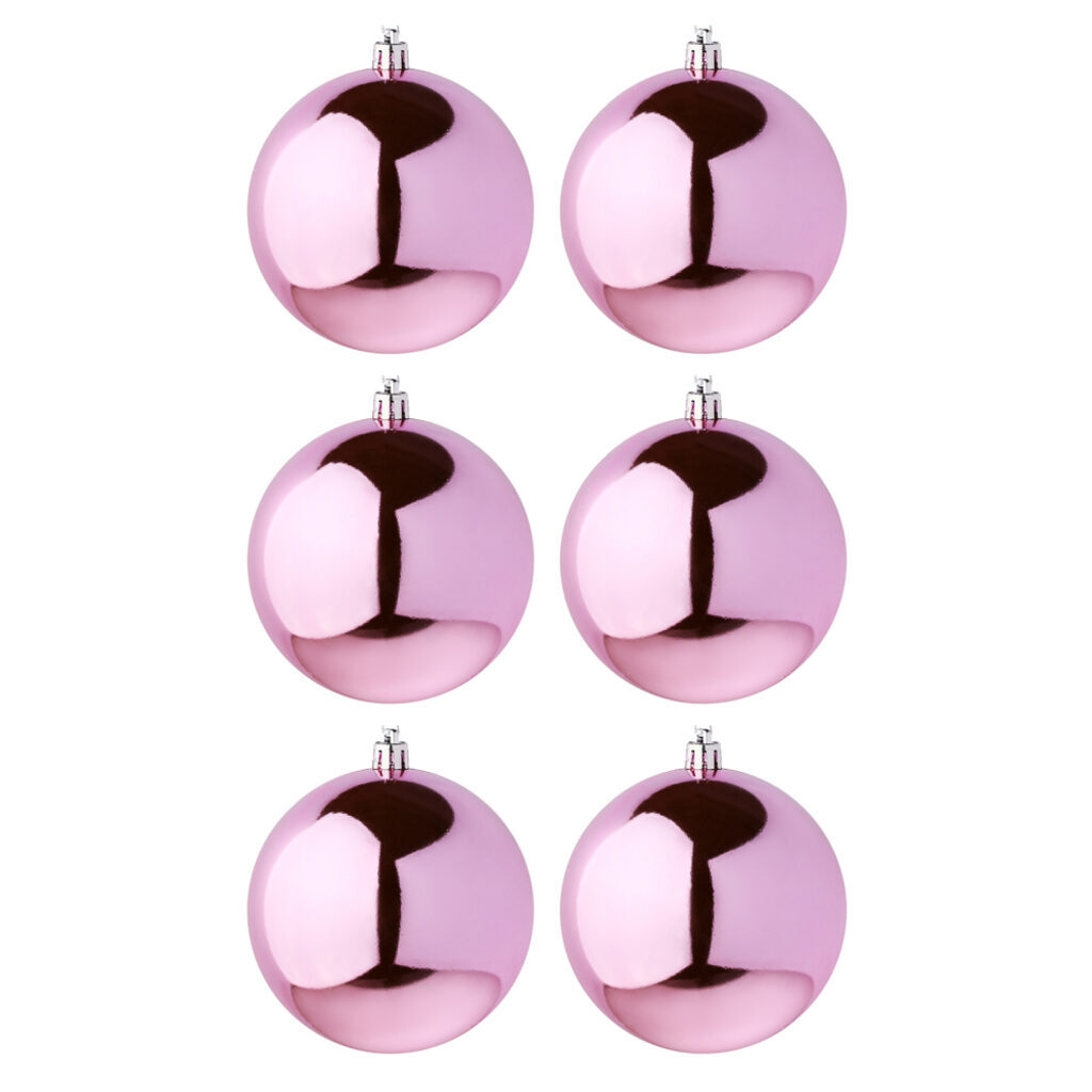 Набор елочных шаров  7 см, 6 шт., нежно-розовый, пластик