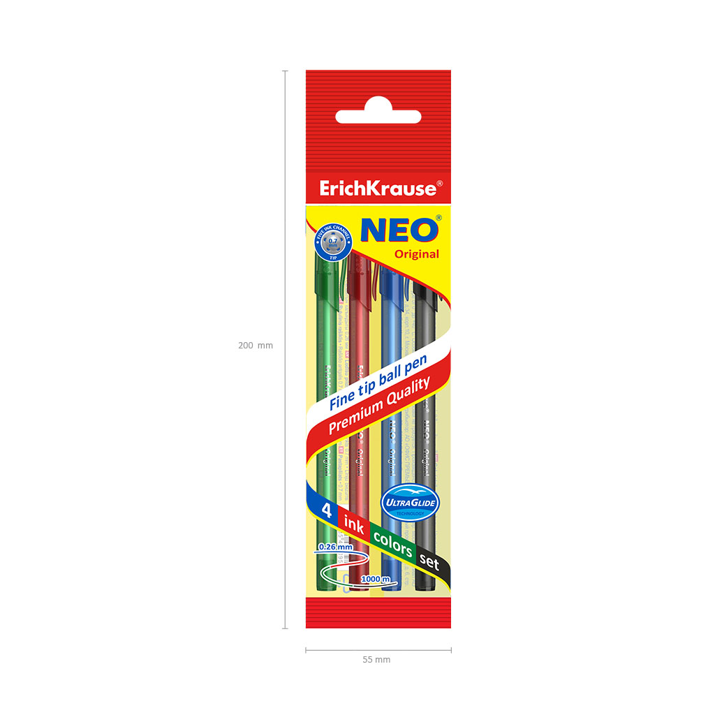 Набор ручек шар. ЕК 0,7мм, Neo® Stick Original Super Glide Technology, 4 шт.