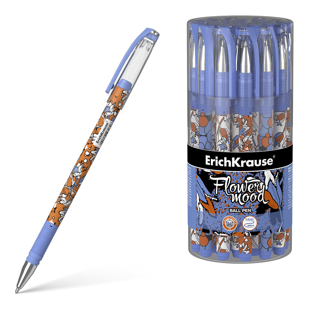 Ручка шар. ЕК Tulips Stick синяя, 0,7мм цв.мат.корп.Soft Touch