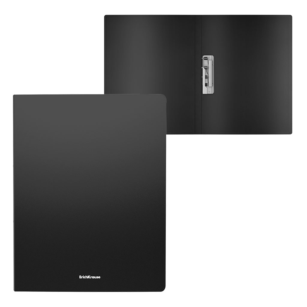 Папка с боковым зажимом пластиковая ErichKrause Matt Classic, A4, черный (в пакете по 4 шт.)